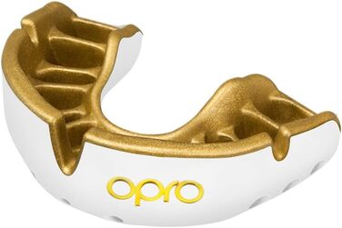 Маска для обличчя OPRO Gold Level, капа спортивна для дорослих і дітей, з чудовим комфортом для боксу, лакросу, ММА, бойових мистецтв, хокею та всіх контактних видів спорту (білий/золотий, дорослі (10))