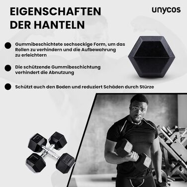 Гантелі Unycos Hexagon 2x7.5 кг, Чавун, Гума, Хром, Чорний