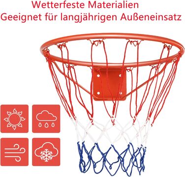 ? 45см/37см Баскетбольне кільце, баскетбольна сітка з кільцем, сітка та кронштейн, атмосферостійке баскетбольне кільце професійного розміру для настінного монтажу, для шкільних дворів та спортивних залів Ø45см Червоний