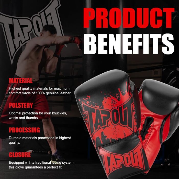 Боксерські рукавички Tapout Angelus чорні/червоні, 10 унцій, 1 пара