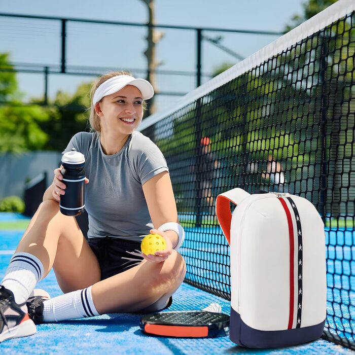 Сумка SPOENGRU Pickleball, Сумка Pickleball для жінок і чоловіків, Сумка через плече Pickleball Paddle з сумкою для весла та тримачем для пляшки з водою Білий рюкзак Pickleball