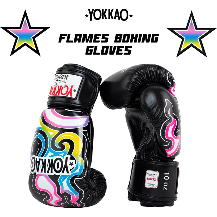 Рукавички муай-тай мікрофібра YOKKAO Flames Black, 12 унцій