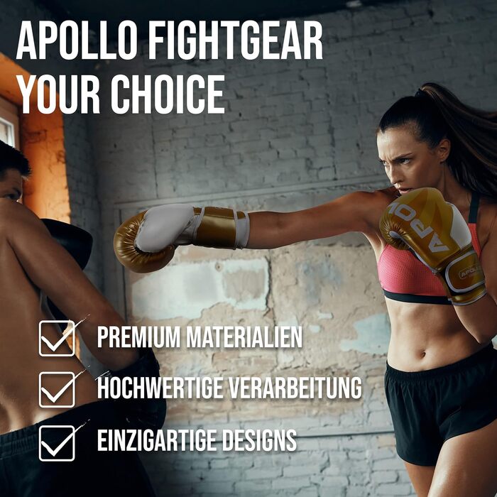 Боксерські рукавички Apollo з PU шкіри 12/14/16oz для чоловіків і жінок – для боксу, тайського боксу, кікбоксингу, тренувань, спарингу, MMA, фітнесу