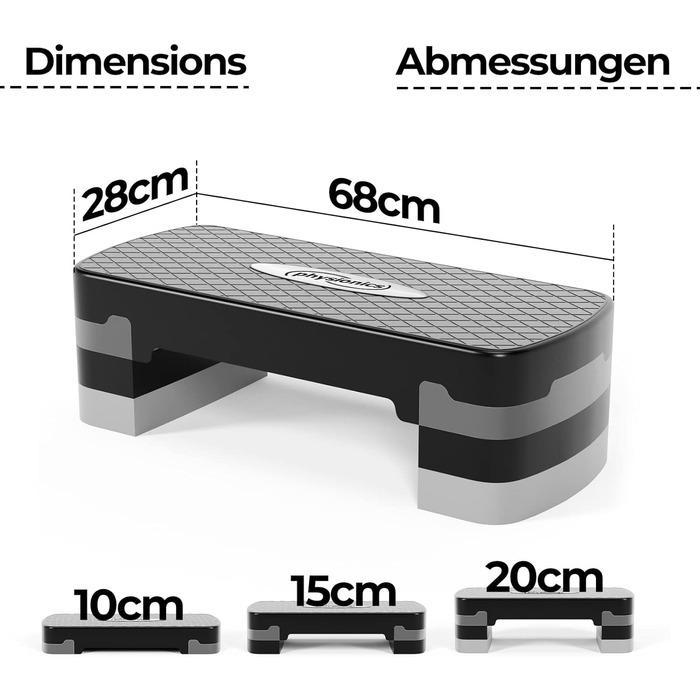 Сходинки (10/15/20 см), регульована по висоті, протиковзкий гумовий чохол, макс. 200 кг - Фітнес-степпер, степборд, степлав, степ-кардіотренування для дому, 3