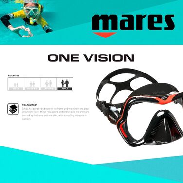 Маска для дайвінгу Mares One Vision, панорамна, червона/чорна