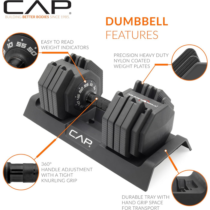 Регульована гантель CAP Barbell ADJUSTABELL, 5,7/11,3/25 кг, одна або пара