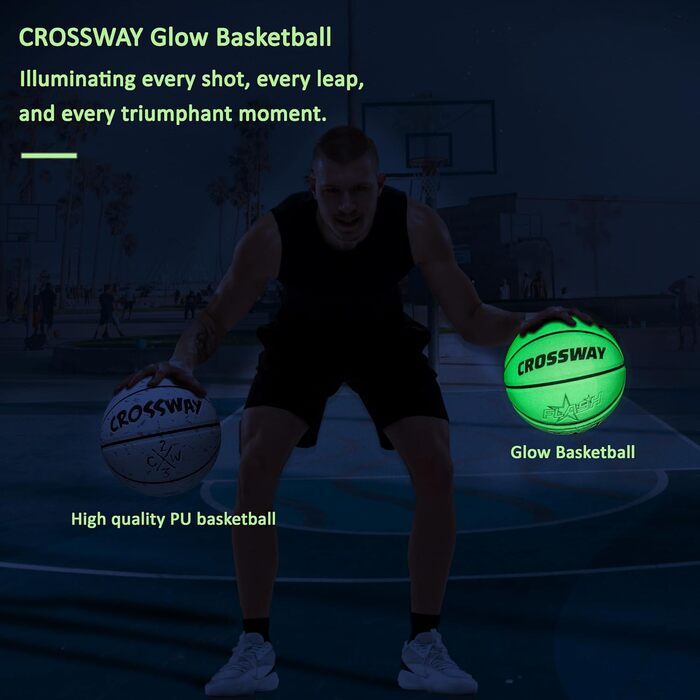 Баскетбольний м'яч CROSSWAY з голографічним відбивачем, світиться у темряві, офіційний розмір 7/6/5, подарунок для нічних ігор