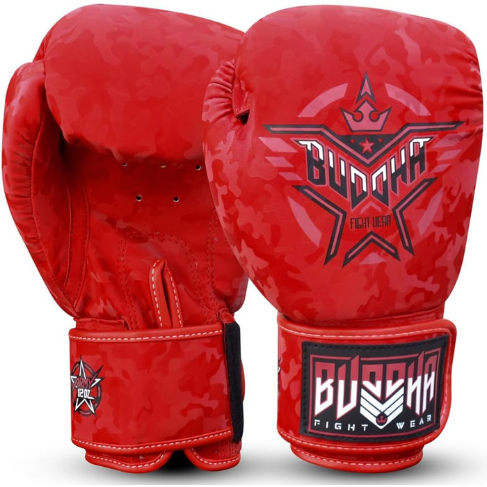 Боксерські рукавички BUDDHA FIGHT WEAR 10oz для Муай Тай та кікбоксингу, штучна шкіра, антимікробна підкладка, посилені шви, дизайн 'Червона армія', Таїланд