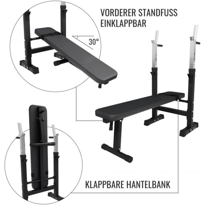 Лава для ваги GORILLA SPORTS - в т.ч. набір гантелей 38/70/100кг, полиця, станція занурення, регульована по висоті, складана, до 200 кг, чорна/біла - тренувальна лава з набором штанги, лава для штовхання, похила лава, плоска лава а) чорна 38 кг