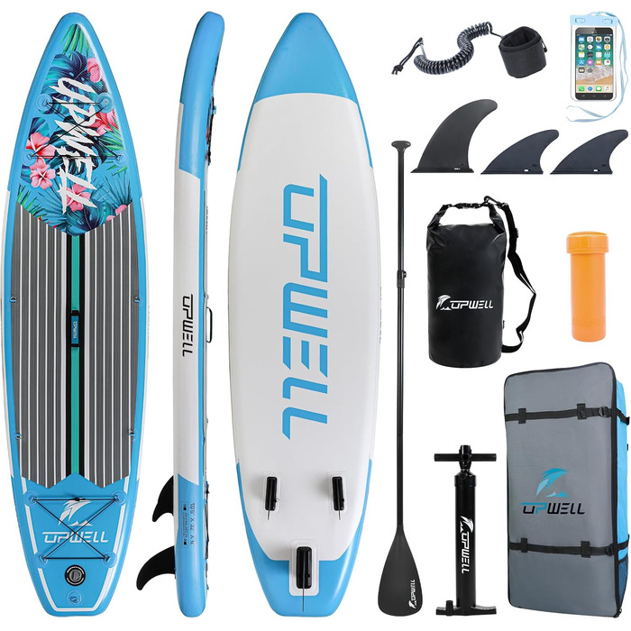 Надувна SUP дошка UPWELL 11'/10'6'/10'2' з аксесуарами: рюкзак, комплект для ремонту, нековзка дека, лиш, 3 плавники, весло та насос