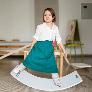 Балансувальна дошка CCLIFE з дерева для дітей від 3 років, з EVA матом, Montessori, 85x30 см, біла