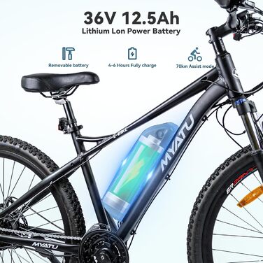 Велосипед MYATU E-Mountain 27,5 250W 48V Shimano 21-шв, чорний