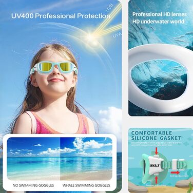 Дитячі плавальні окуляри Whale K2 GE, дзеркальні, антифог, анти-UV, для хлопчиків і дівчат 6-14 років, золоті