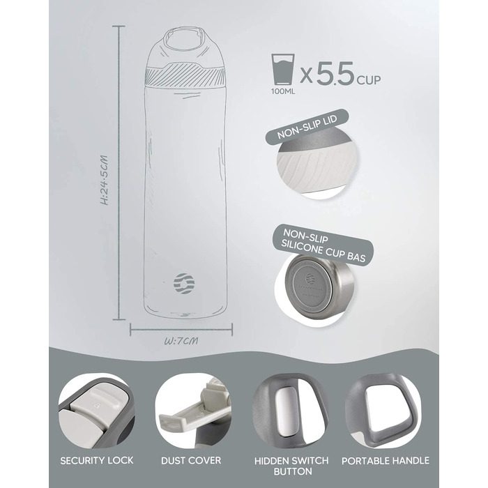 Термос FEIJIAN FJbottle 550 мл з нержавіючої сталі з щіткою, сріблястий