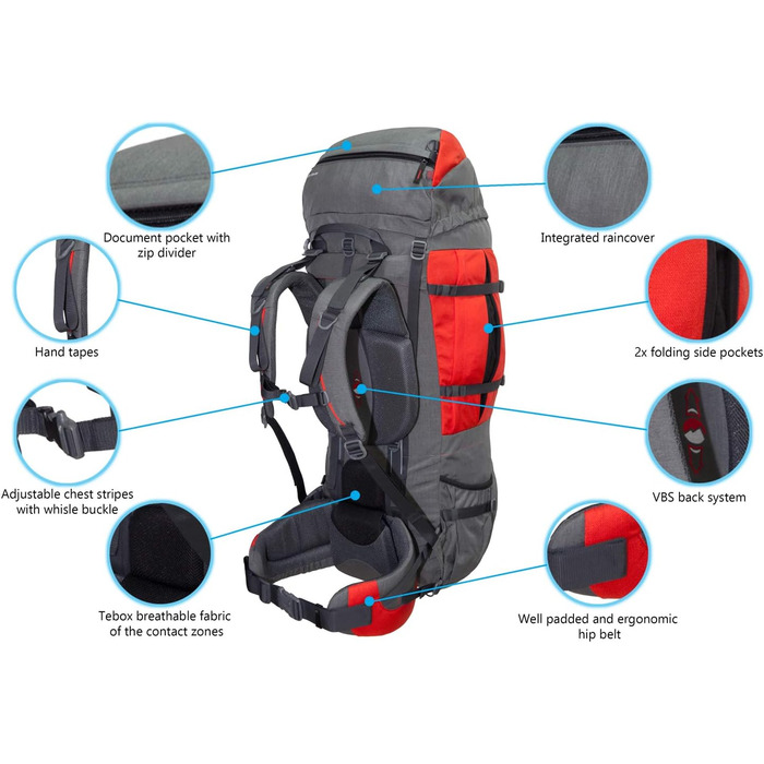 Туристичний рюкзак Tashev Outdoors Mount 100+20 л з дощовиком, фронтальне та верхнє завантаження, для жінок і чоловіків, виготовлений в ЄС