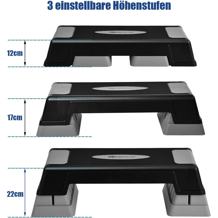 Аеробний степпер COSTWAY з регулюванням висоти з 3 рівнями 12/17 / 22 см, степ-дошка з навантаженням до 150 кг, степлав, фітнес степпер для домашнього фітнесу сірий