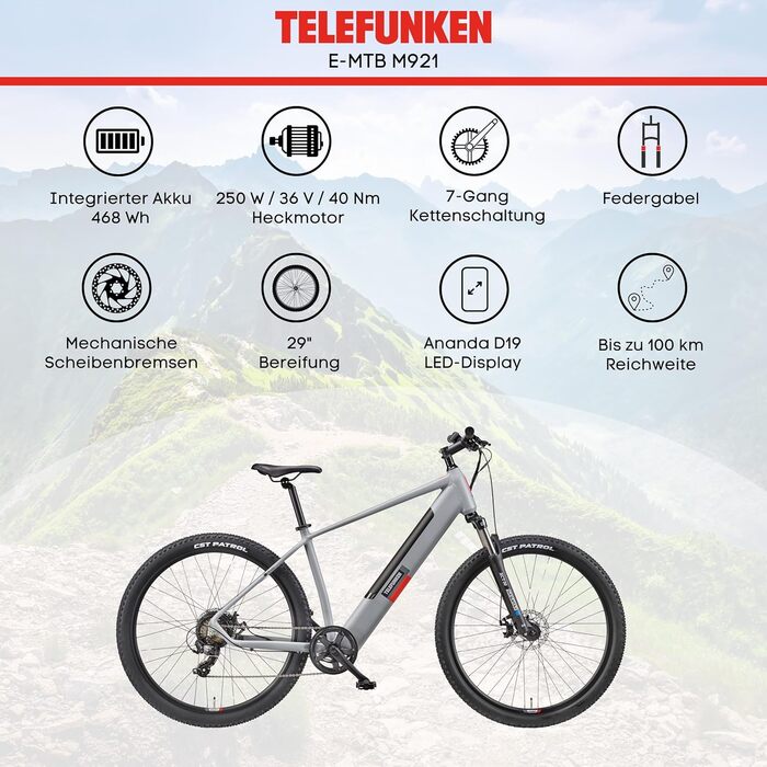 Електровелосипед TELEFUNKEN MTB 27,5/29 250Вт Shimano 36В Педелек