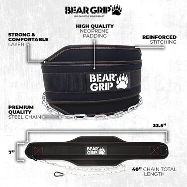 Пояс з обтяженням і підтягування Bear Grip для силових тренувань, бодібілдинг чорний