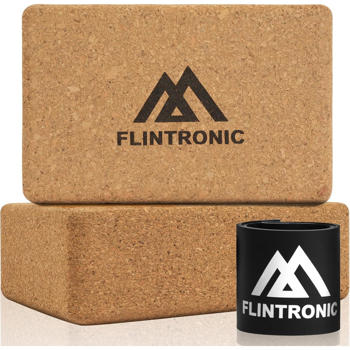 Набір блоків для йоги з Flintronic Cork з 2, 100 натуральний блок для йоги, Cork Block Yoga Blocks Екологічно чистий стійкий натуральний корок, блок для йоги Пілатес Фітнес - з 1 стрічкою опору