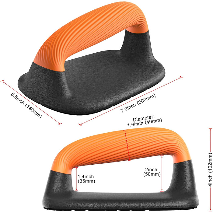 Ручки для пуш-апу Kipika, ручки для пуш-апу, ручки для пуш-ап з м'якого пластику, протиковзка підкладка внизу, 2 шт. и Black & Orange