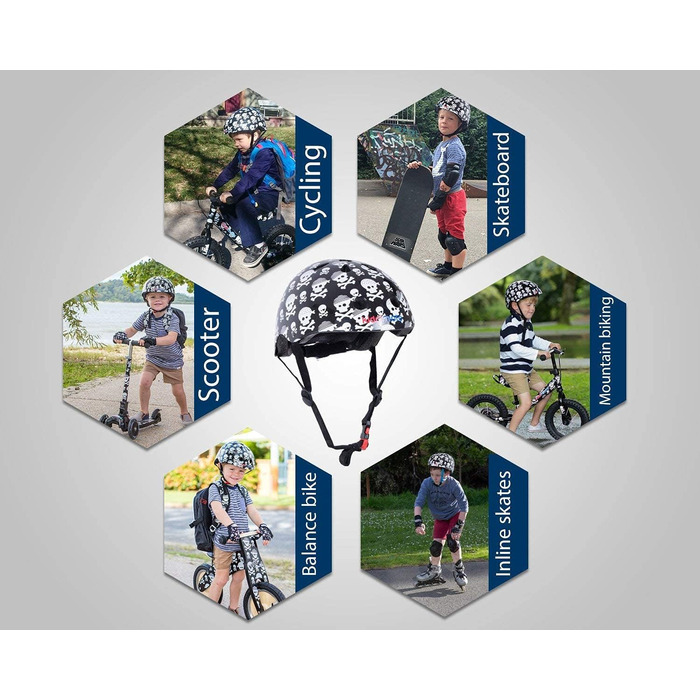 Дитячий велосипедний шолом Kiddimoto Skullz/Pirat, спортивний шолом для скейта, самоката, біговела, розмір M (53-58 см)