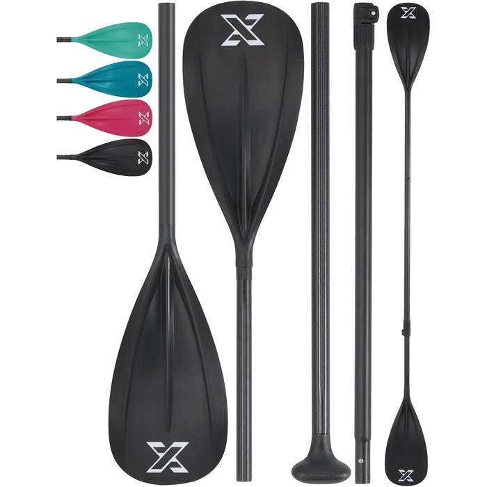 Весло для SUP-дошки ZLX, розбірне, 3/4 частини, регульоване, з лопаттю з скловолокна, чорне, подвійне