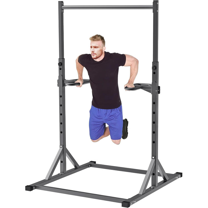 Окремостояча силова вежа SELEWARE Pull-Up Bar - з регульованою силовою стійкою Dip Station на 2 x 2 дюйми та 1 дюйм Домашній тренажерний зал місткістю 226,8 кг (чорний, зі станцією занурення)