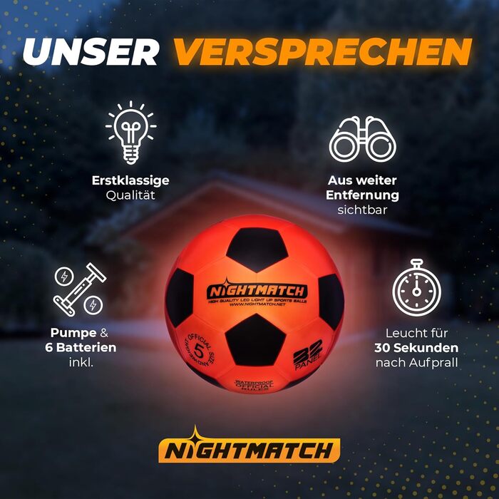 Футбольний м'яч NIGHTMATCH LED розмір 5 - з насосом і батареями