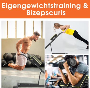 DH FitLife 5-в-1 тренажер для спини та пресу, гіперекстензія, складаний римський стілець до 150 кг, багатофункціональна лавка для вправ і гантелей для дому