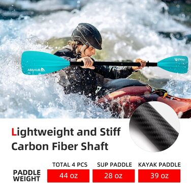 Весло Abahub Carbon SUP 2в1, регульоване, легке, синє, 4 шт.