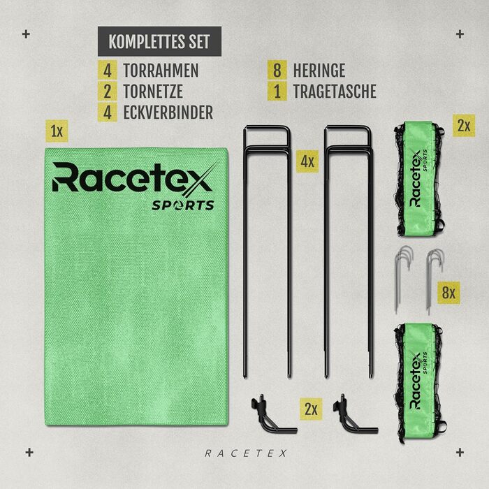 Дитячий набір футбольних воріт Racetex 2 - Футбольні ворота в т.ч. Корисна сумка для транспорту - версія з армованими стрижнями зі скловолокна - Футбольні ворота для саду або парку (неоновий зелений)