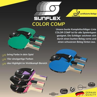 Ракетка для настільного тенісу Sunflex COMP B45 Color Сертифікований ITTF