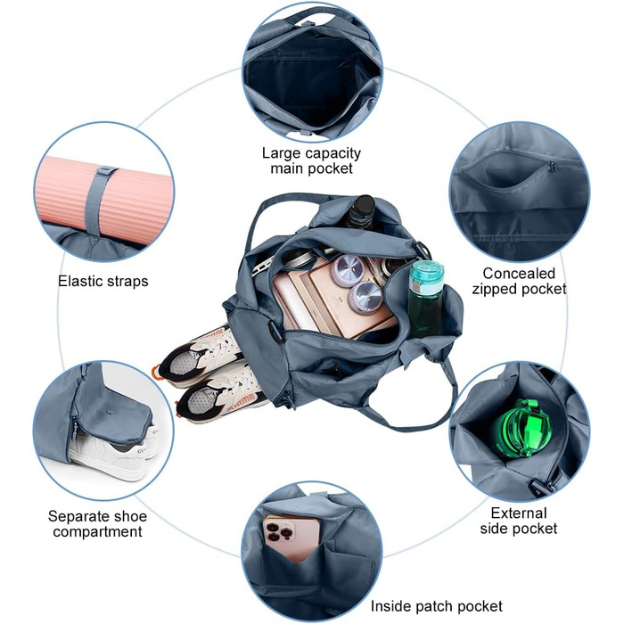 Спортивна сумка Aucuu, дорожня сумка з відділенням для взуття та вологим відділенням, велика спортивна сумка для жінок і чоловіків, водонепроникна сумка для тренувань, сумка для йоги аксесуари та килимки для йоги, сумка для фітнесу (синя)