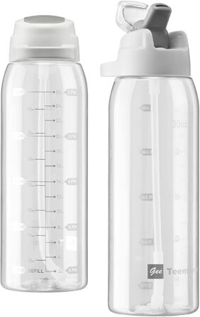 Прозора пляшка для води з трубочкою, BPA-free Tritan, 850 мл, з часовими мітками, для офісу, школи, спортзалу та тренувань