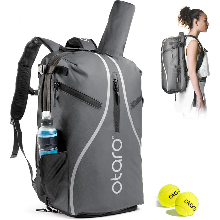 Рюкзак Otaro Tennis з відділенням для взуття Premium (Classic 32L PRO 42L) з окремим відділенням для взуття та захистом ракетки Тенісна сумка для жінок та чоловіків Унісекс PRO 42 л сірий світловідбиваючий