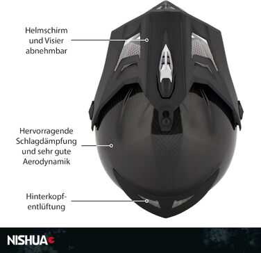 Мотоциклетний шолом Enduro Carbon Evo, ECE сертифікований, ударостійкий, легкий, вентиляція, чорний карбон, розміри S-XL