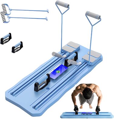 Багатофункціональна дошка для м'язів живота, розбірний пристрій для вправ для живота з тримачем для мобільного телефону, додатковою функцією відскоку, підходить для любителів фітнесу чоловіків і жінок. (Синьо-блакитний)