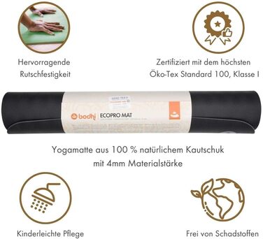 Килимок для йоги Bodhi ECO PRO 100 натуральний каучук Надзвичайно не ковзає 100 натуральний та екологічний Професійний килимок для йоги та пілатесу Ідеально підходить для динамічної йоги 185 x 60 x 0,4 см (сірий шифер)