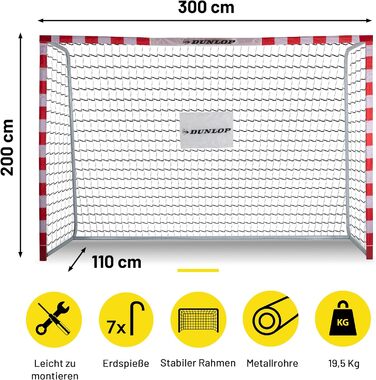 Футбольні ворота Dunlop - Футбольні ворота великі - Футбольні ворота - Футбольні ворота для садових дітей та дорослих - Футбольні тренувальні аксесуари для приміщень та вулиці - Метал Білий/Червоний 300x200x110см