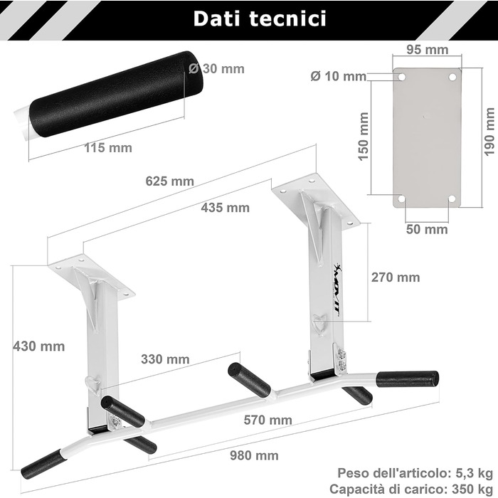 Турнік стельовий MOVIT, до 350 кг, нековзні ручки, люверси