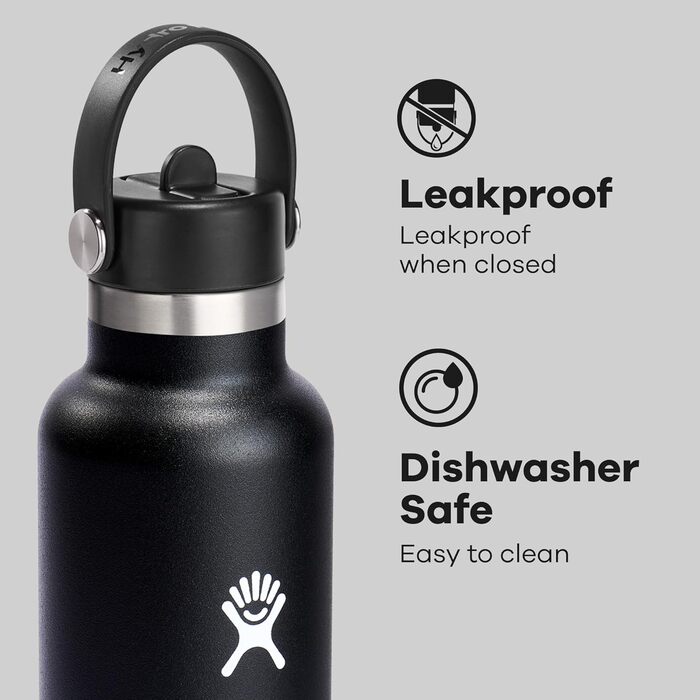 Термос-гідрофляшка HYDRO FLASK 709 мл з трубочкою, вакуумна пляшка з нержавіючої сталі, для гарячих і холодних напоїв, BPA-free, чорна