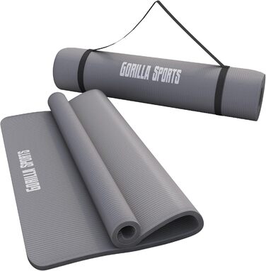 Килимок для йоги GORILLA SPORTS - 190x60/100x1,5 см, сірий, не ковзає