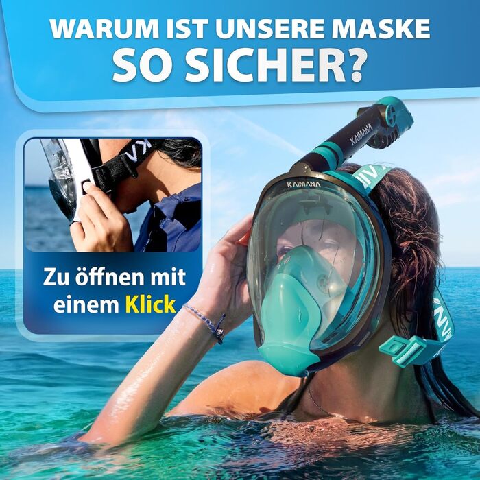 Відзначена нагородами маска для підводного плавання KAIMANA для дітей та дорослих - абсолютно безпечна для CO - включаючи сумку для перенесення - маска для дайвінгу для дорослих - маска для повного обличчя маска для дайвінгу для дітей (L-XL, бірюза)