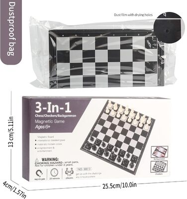Складаний магнітний набір 3-в-1 Andux: шахи, нарди, шашки, розмір L (25x25x2 см)