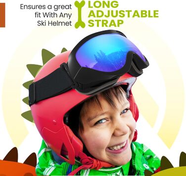 Гірськолижні окуляри OutdoorMaster Kids - Снігові окуляри, сумісні з шоломом, для хлопчиків і дівчаток зі 100 захистом від ультрафіолету (чорна оправа лінза VLT 15 сірого кольору з повним синім кольором REVO)