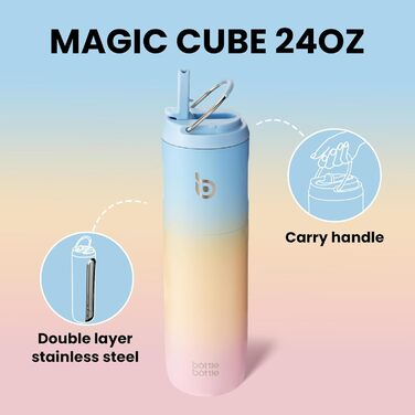 Термобутилка BOTTLE BOTTLE 680 мл з трубочкою, кришкою та ручкою, спортивна нержавіюча пляшка для води, подвійні стінки, герметична, для спорту, подорожей, тренажерного залу