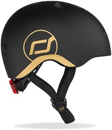 Дитячий захисний шолом Scoot & Ride XXS, чорний/золотий, з LED підсвіткою, регульований