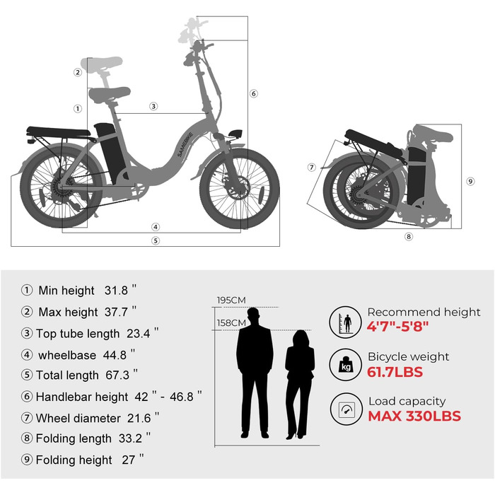 Електровелосипед SAMEBIKE 20', 36V13AH, 7-швидкісний, чорний