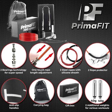 Скакалка PrimaFIT 3 м з обтяженнями та протиковзкими ручками