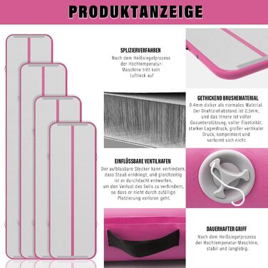 Надувний килимок для перекидання, 3 м/4 м/5 м/6 м Пневматичний килимок Гімнастичний килимок з повітряним насосом для дому/Тамблінгу/Черлідингу/Води (рожевий, 300x100x10см)